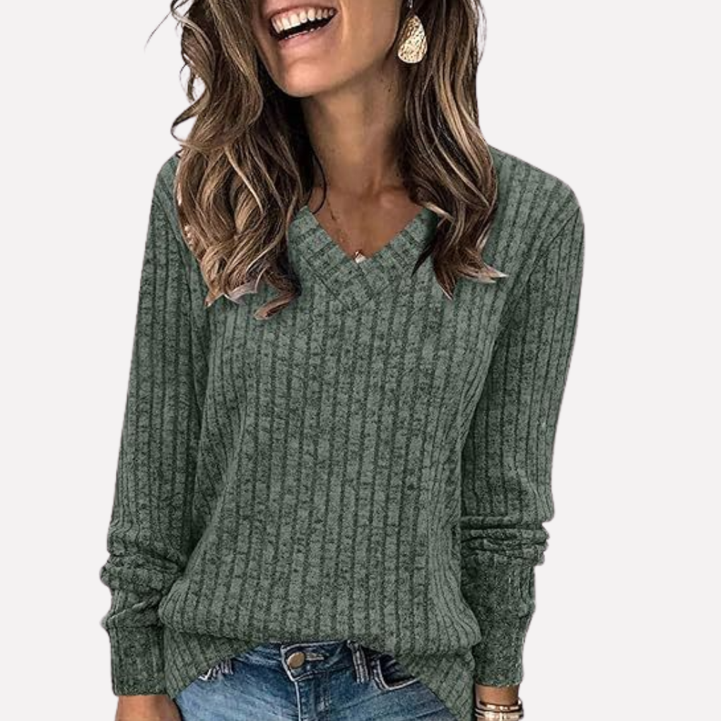 Trendy V-hals Lange Mouwen Top voor Vrouwen – Perfect voor Elke Dag