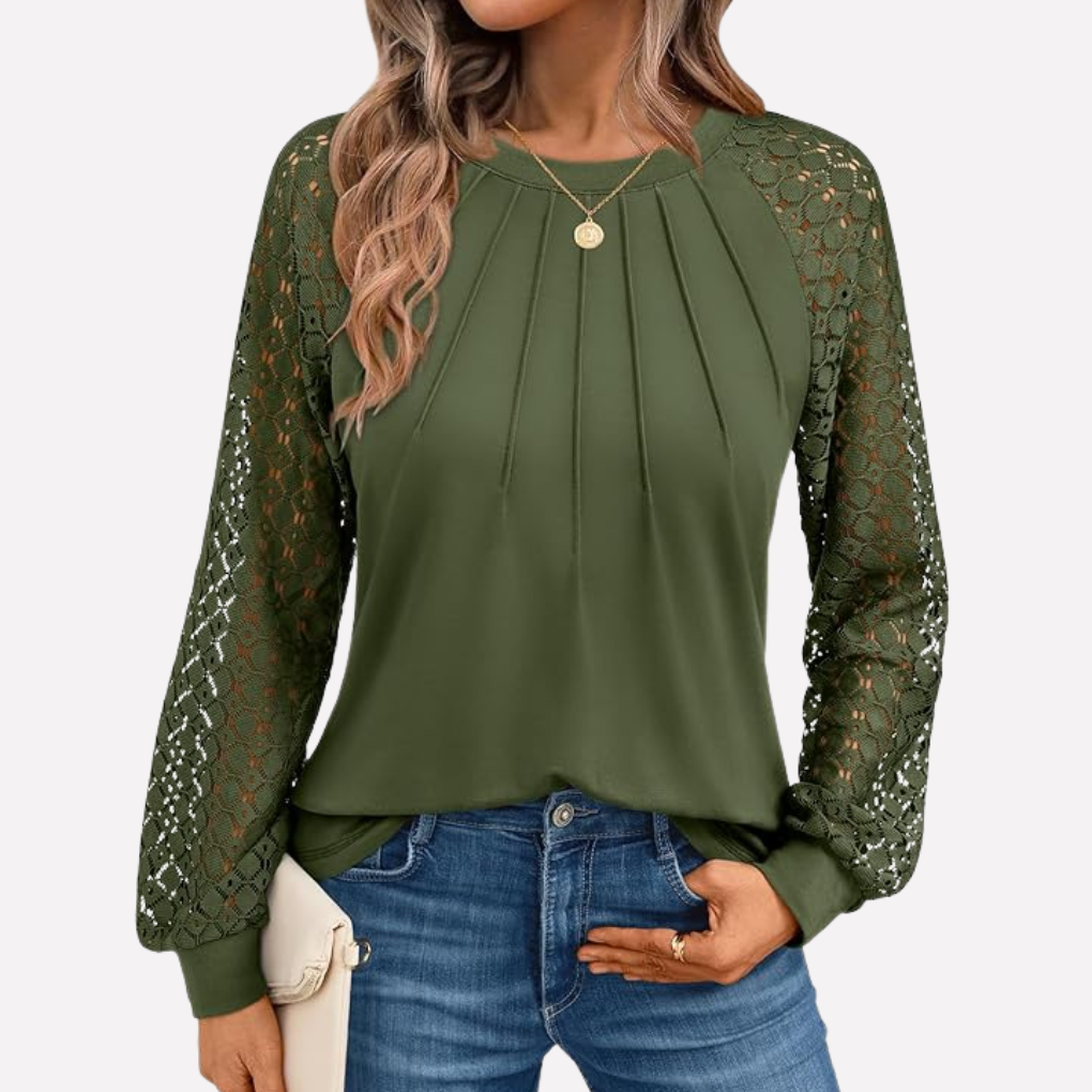 Geplooide Kant Langemouwen Blouse