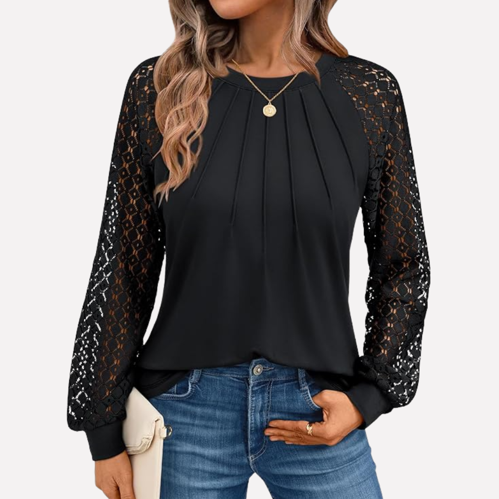 Geplooide Kant Langemouwen Blouse