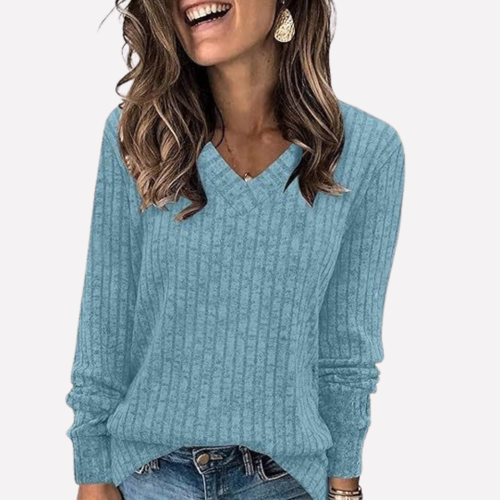 Trendy V-hals Lange Mouwen Top voor Vrouwen – Perfect voor Elke Dag