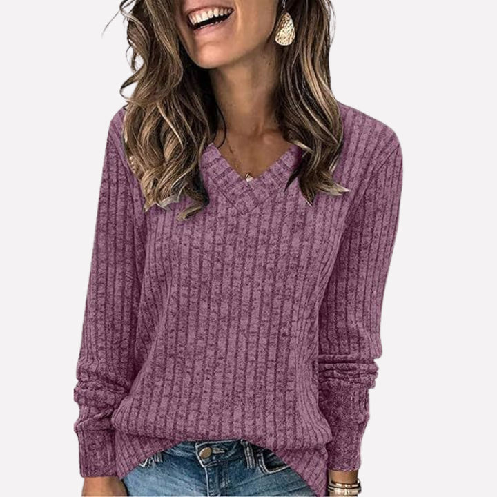 Trendy V-hals Lange Mouwen Top voor Vrouwen – Perfect voor Elke Dag