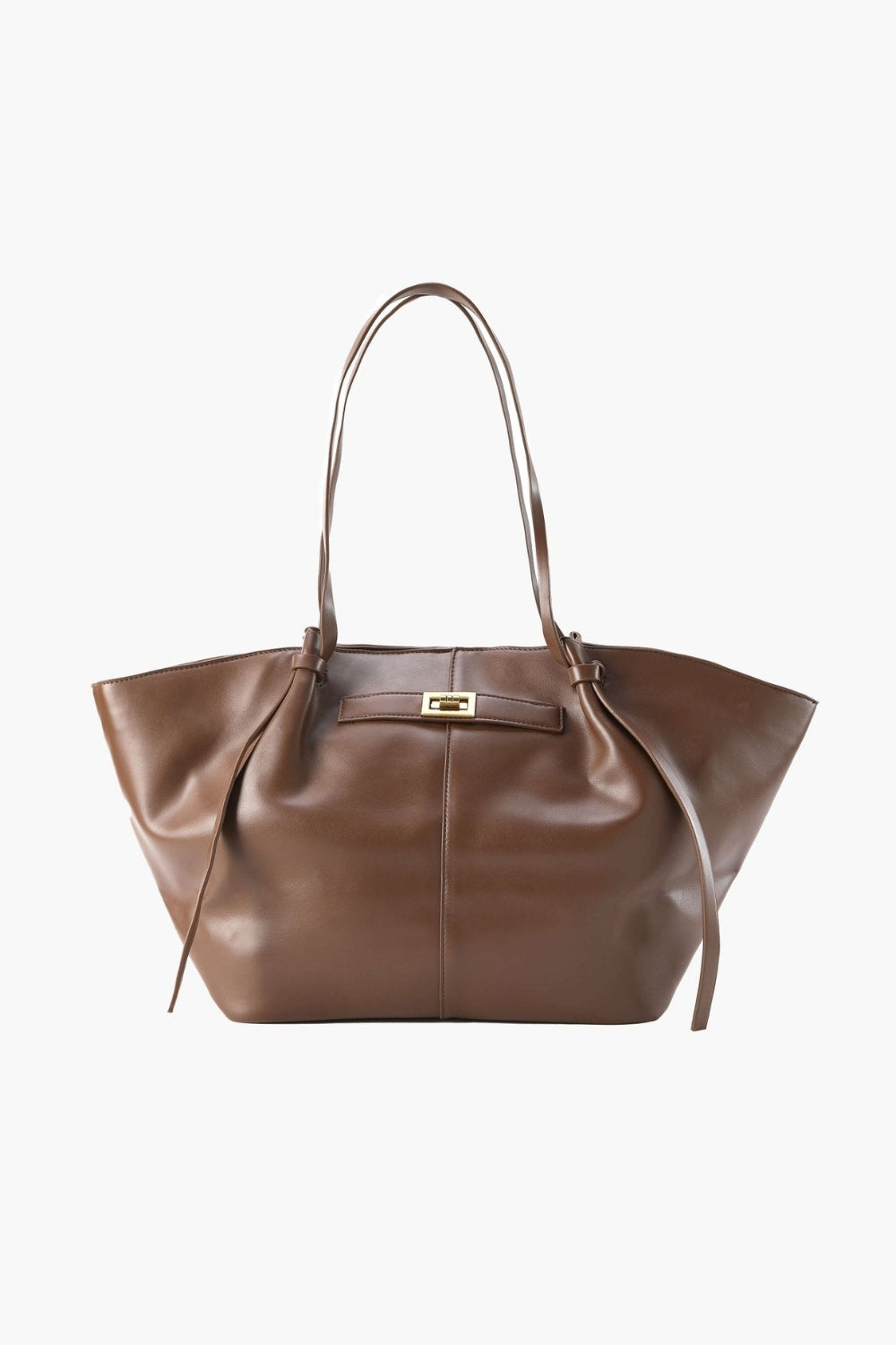 Leren shopper voor dagelijks gebruik met sluitingsdetail aan de voorkant.