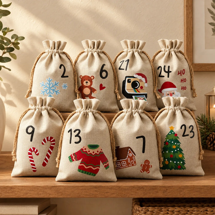 Stoffen adventskalenderzakjes met trekkoord – Calinda