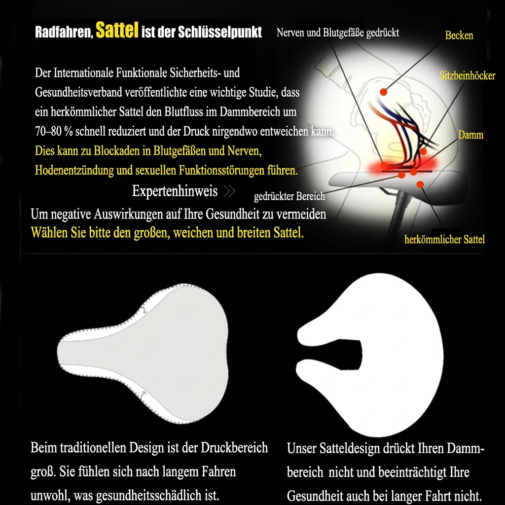 Mountainbikezadel zonder neus | Ergonomisch gevoerd zitkussen | Drukverlichting