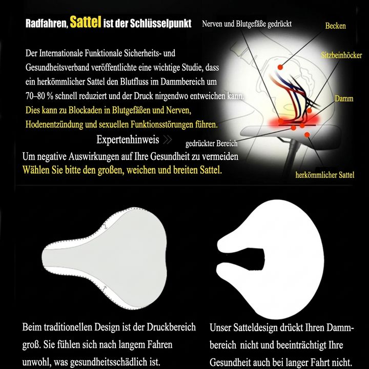 Mountainbikezadel zonder neus | Ergonomisch gevoerd zitkussen | Drukverlichting