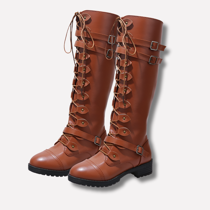 Retro veterlaarzen met gesp voor dames