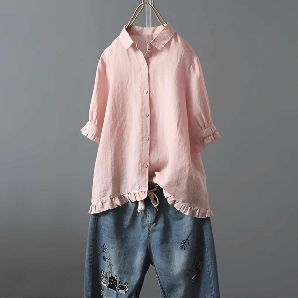Katoenen blouse met knopen en geplooide zoom