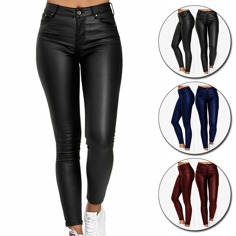 Leren stretchbroek met hoge taille – Raffaela