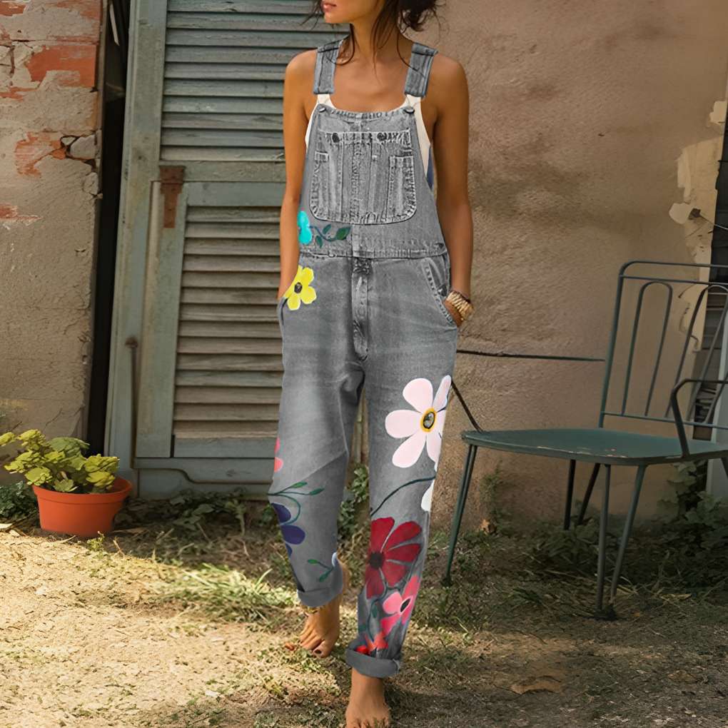 Stijlvolle denim jumpsuit met bloemenpatroon