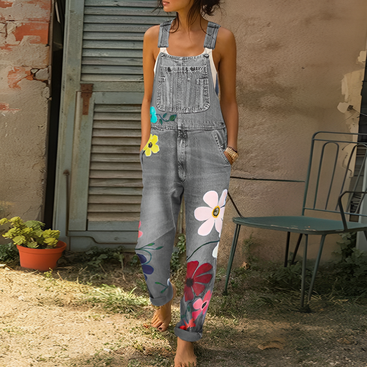 Stijlvolle denim jumpsuit met bloemenpatroon