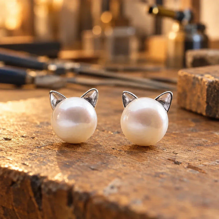Kat-parel oorstekers van sterlingzilver