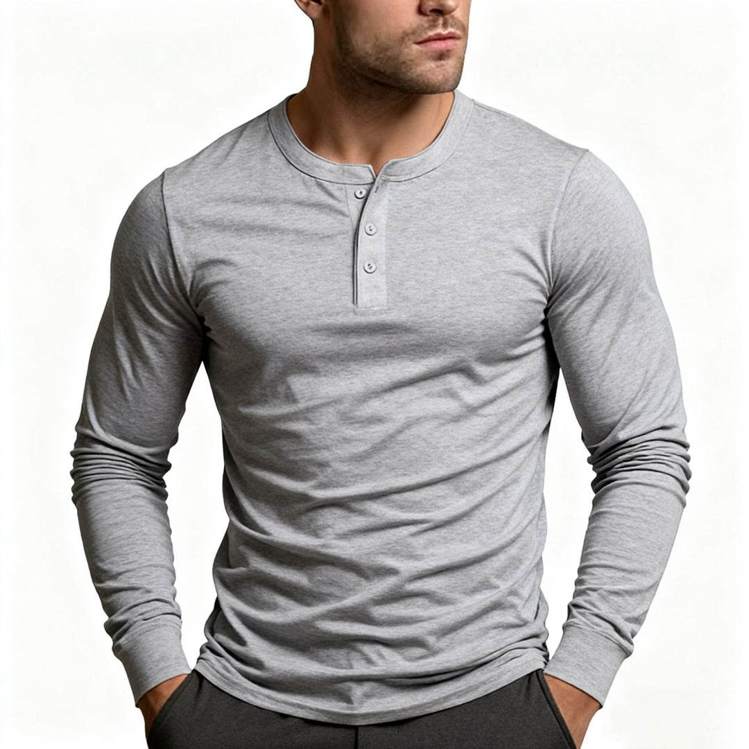 Heren Henley-shirt | Slim-fit, lange mouwen met knoopsluiting