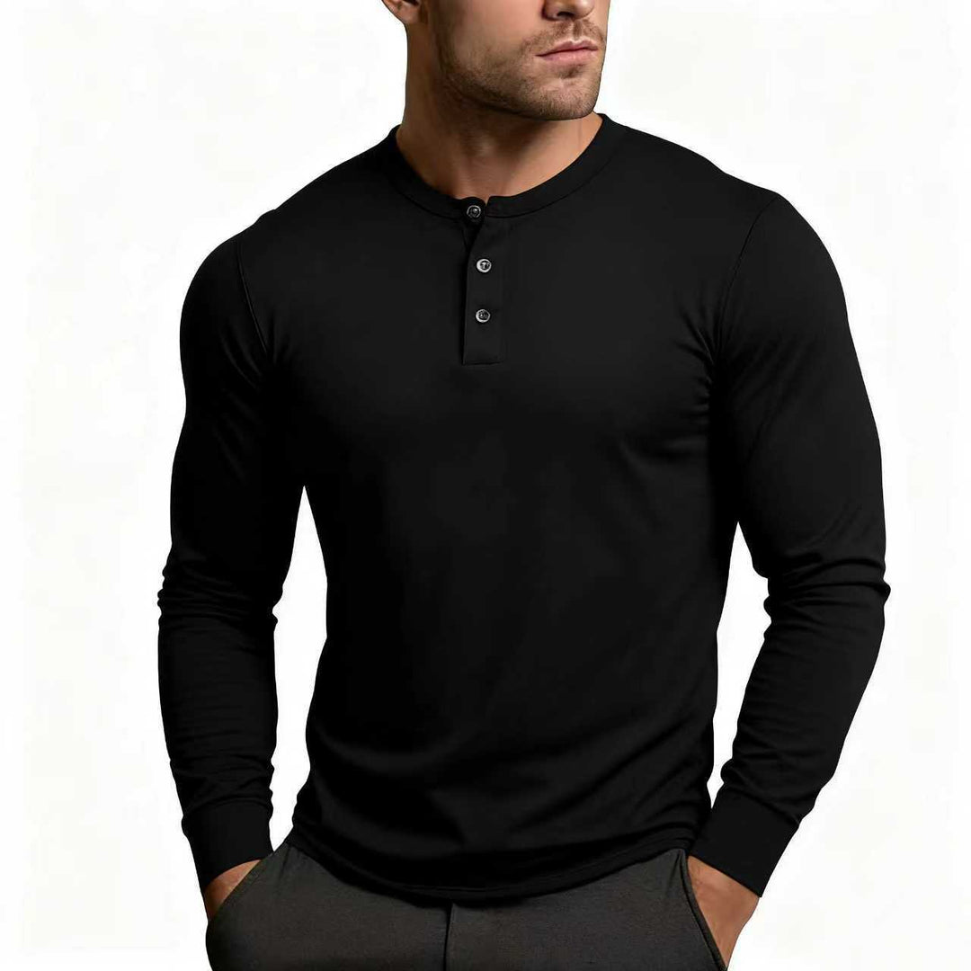 Heren Henley-shirt | Slim-fit, lange mouwen met knoopsluiting