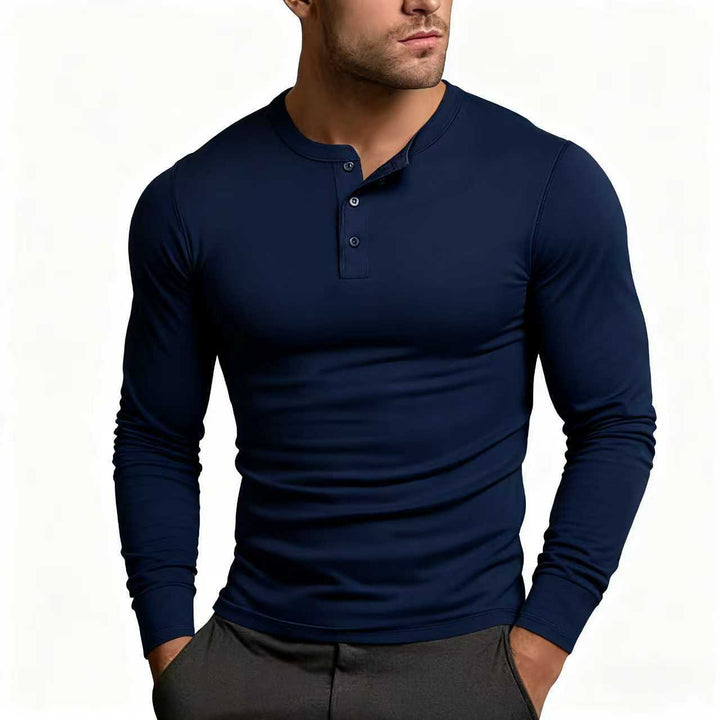 Heren Henley-shirt | Slim-fit, lange mouwen met knoopsluiting