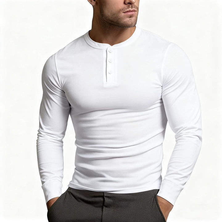 Heren Henley-shirt | Slim-fit, lange mouwen met knoopsluiting