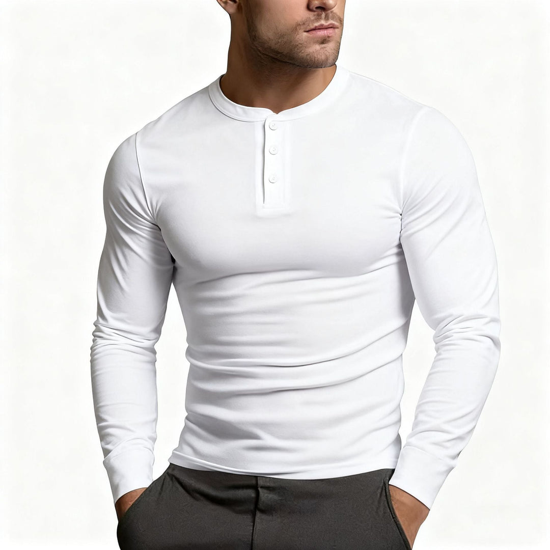 Henleyshirt voor heren | Slim fit, lange mouwen met knoopsluiting