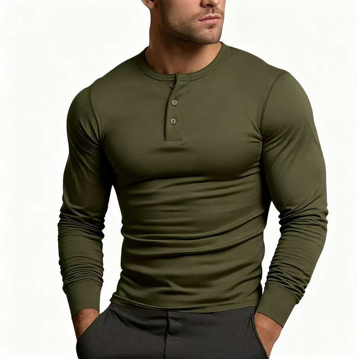 Henleyshirt voor heren | Slim fit, lange mouwen met knoopsluiting