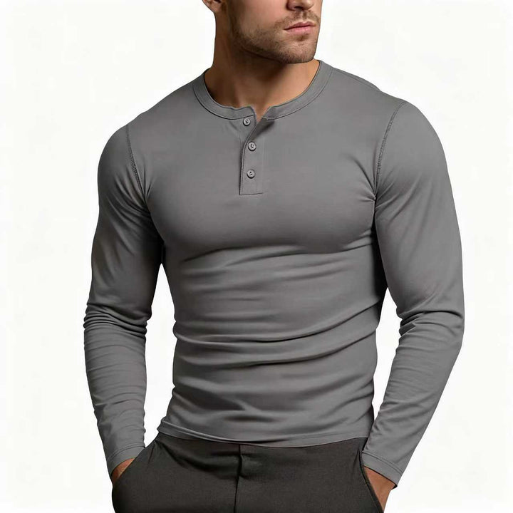 Heren Henley-shirt | Slim-fit, lange mouwen met knoopsluiting