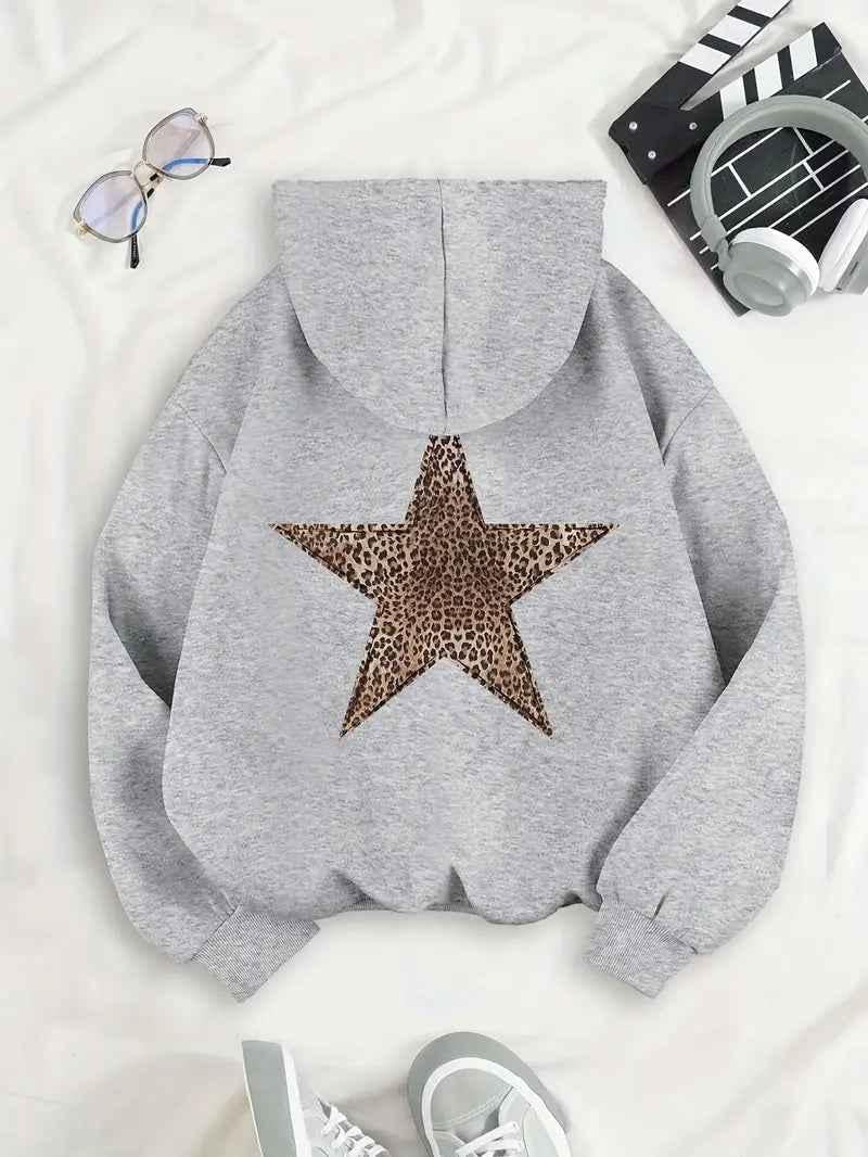 Dames hoodie met luipaardster-opdruk op de rug en nette afwerking