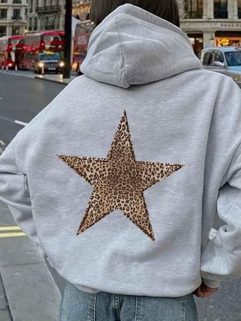 Dames hoodie met luipaardster-opdruk op de rug en nette afwerking