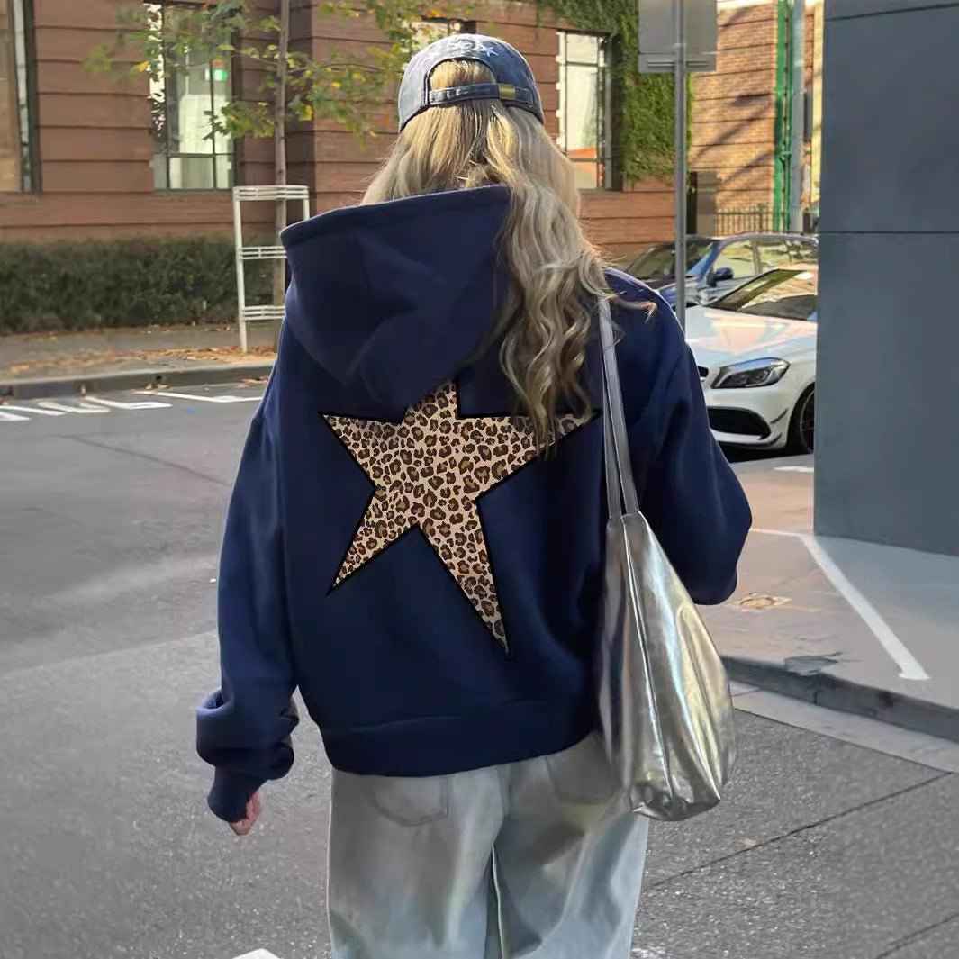 Dames hoodie met luipaardster-opdruk op de rug en nette afwerking