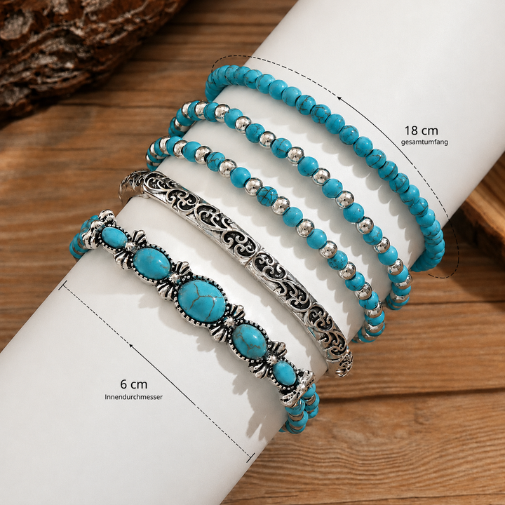 Boho-armbandenset – 5-delig, met turquoise kralen