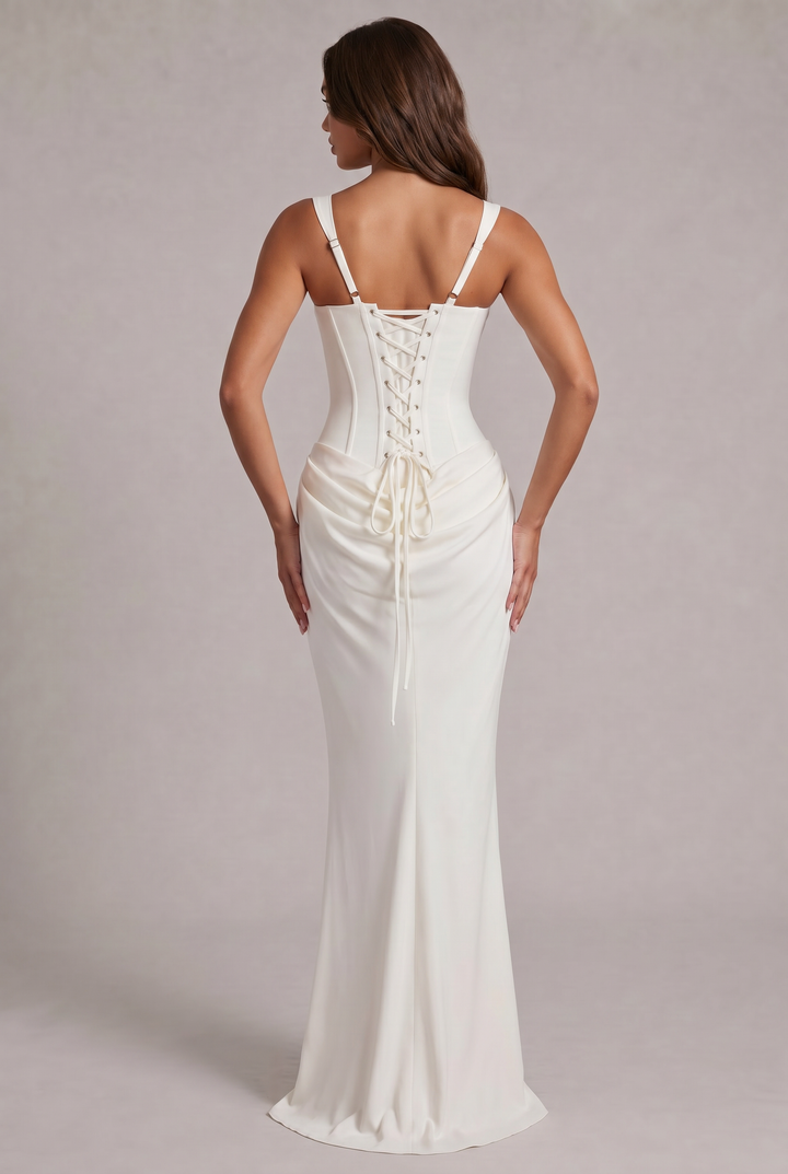 Maxi-jurk met gestructureerd corsetlijfje en vierkante hals