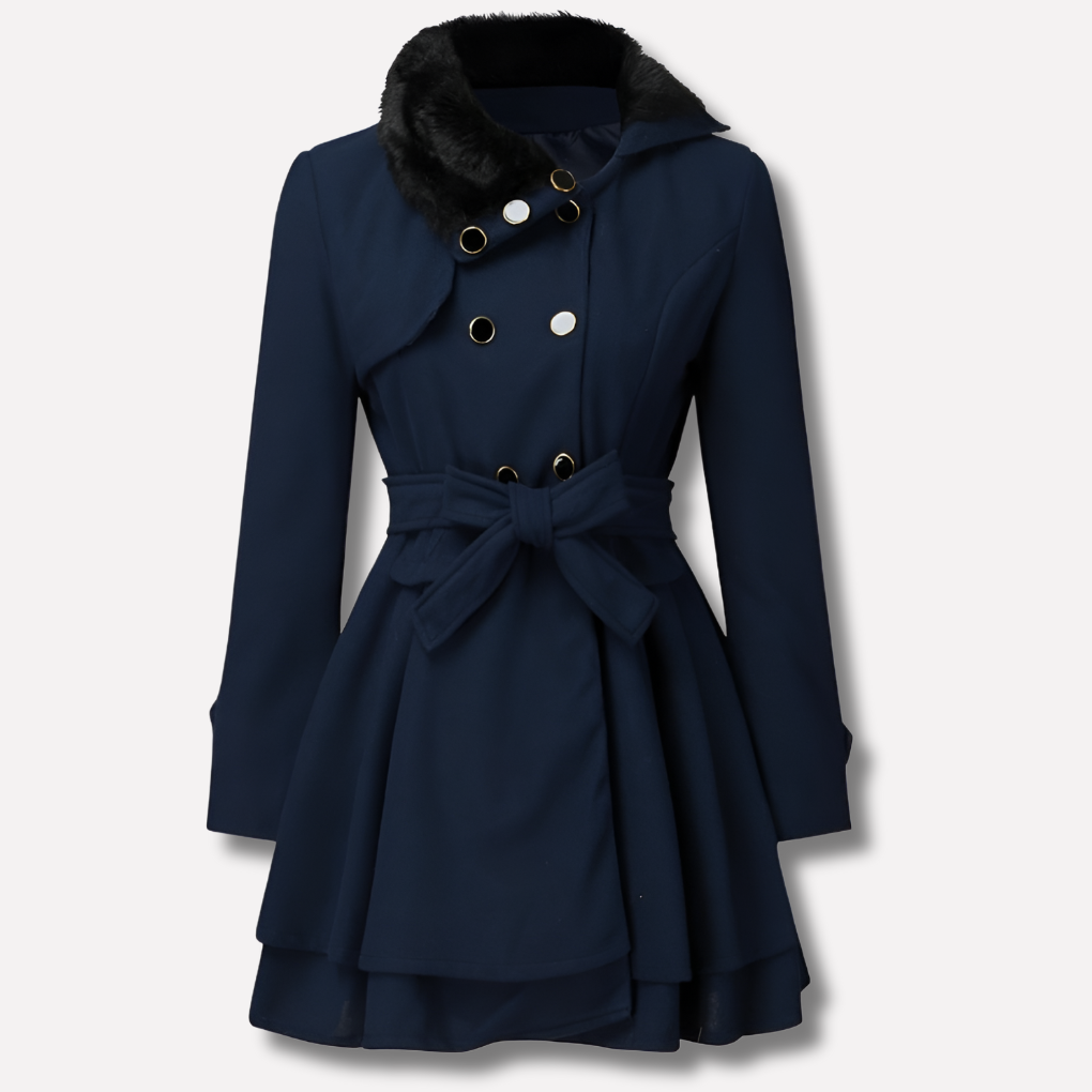 Dames Winterjas met Knopen en Riem – Elegantie en Warmte in Één