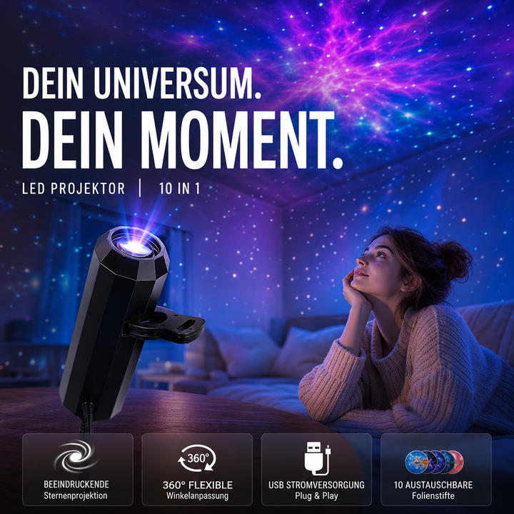 Led-sterrenprojector Galaxy met 10 dia's en flexibele USB-arm