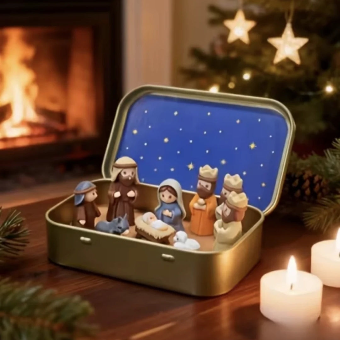 Kerststal in een stijlvolle opbergdoos