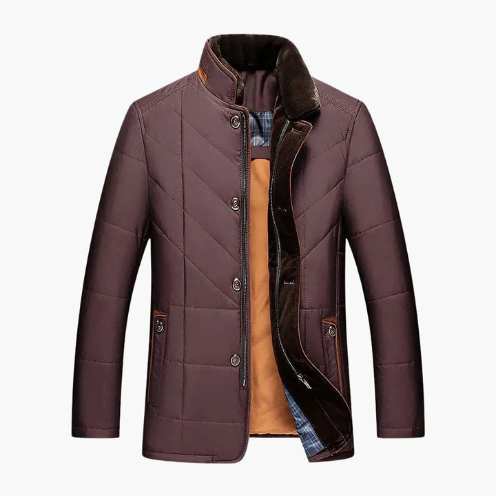 Heren Gequilt Jacket met Knopsluiting – Staande Kraag Bovenlaag