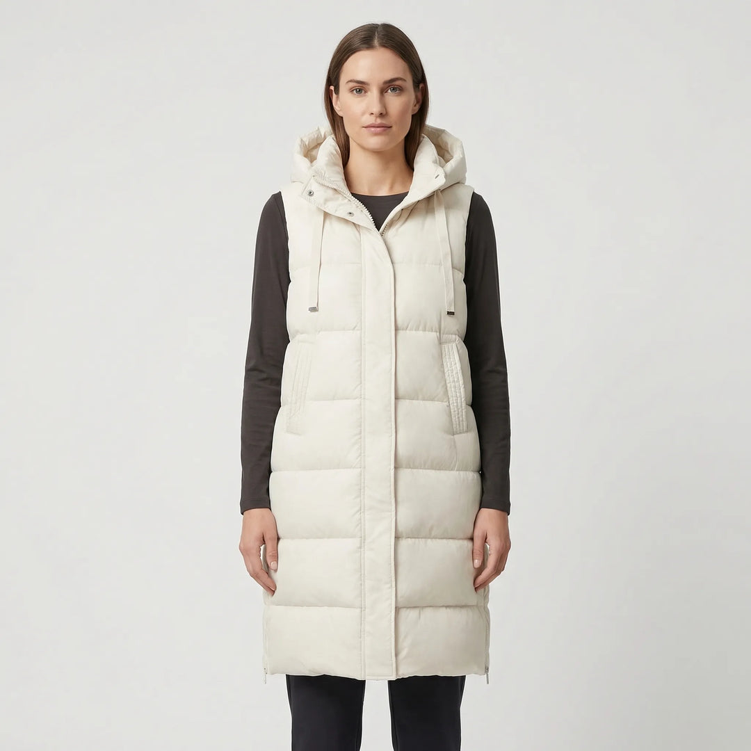 Midi-lange gevoerde bodywarmer - hazelkleurig