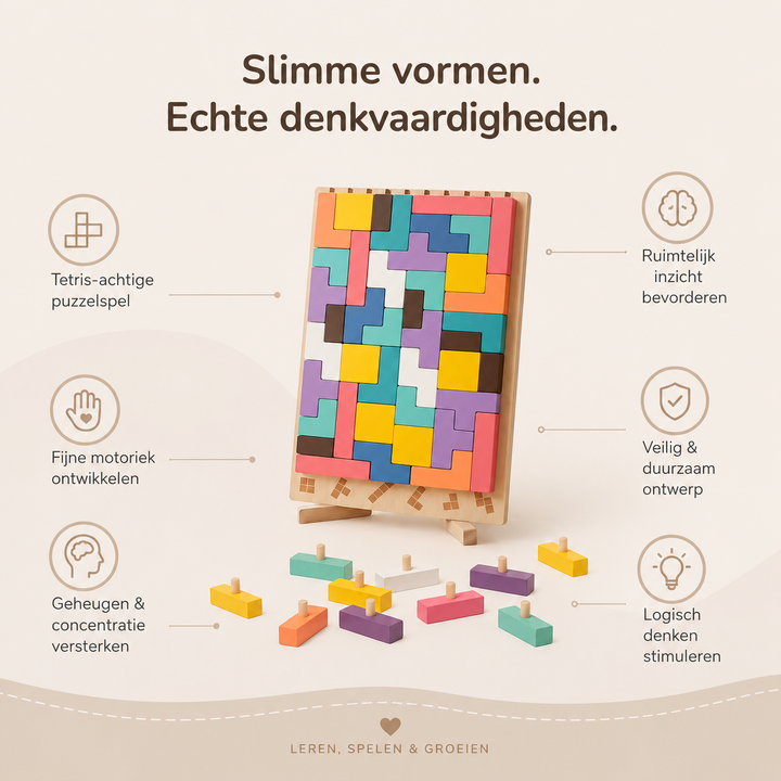 Montessori Tetris-stapelpuzzel van hout – leerspeelgoed