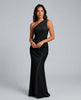 Gedrapeerde satijnen one-shoulder maxi-jurk