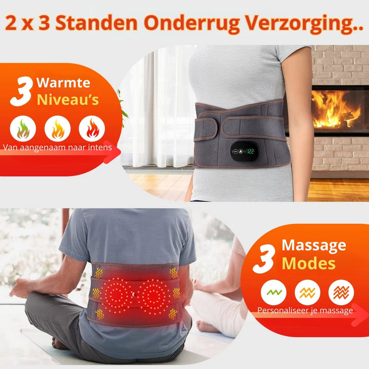 masssage brace voor de onderrug met verwarming rechte-rug.nl infrarood