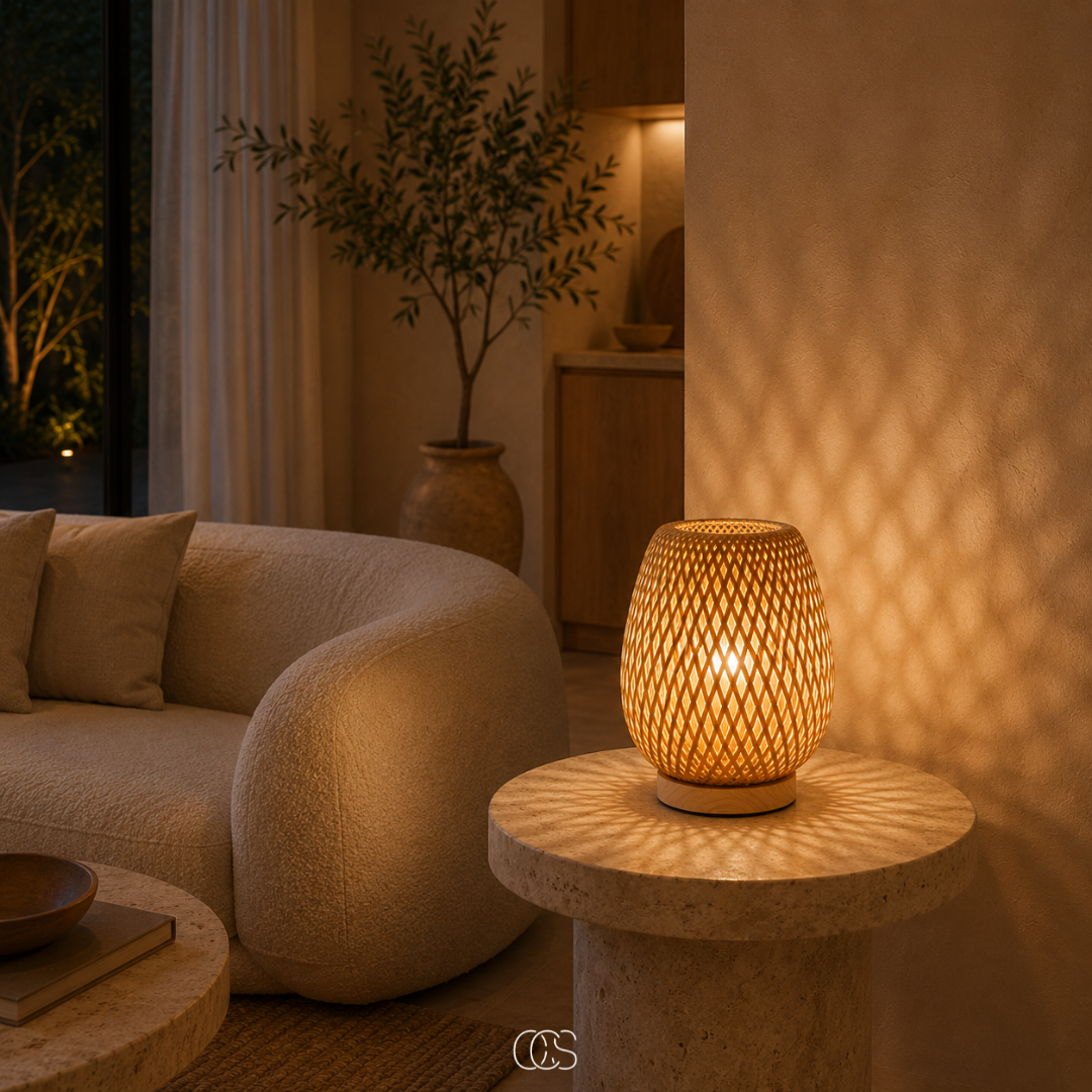 Snoerloze bamboe tafellamp – Scandinavische dimbare LED met 3 lichtkleuren
