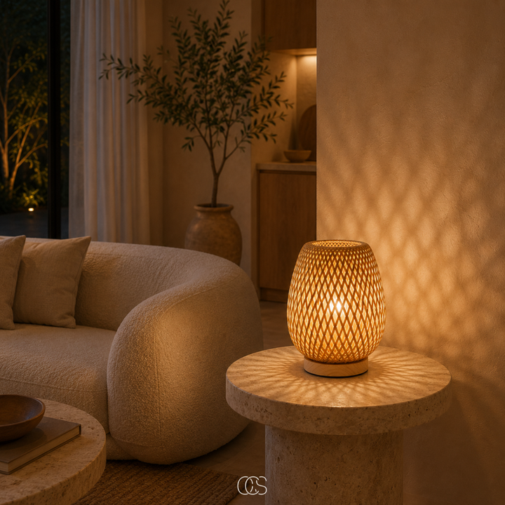Snoerloze bamboe tafellamp – Scandinavische dimbare LED met 3 lichtkleuren