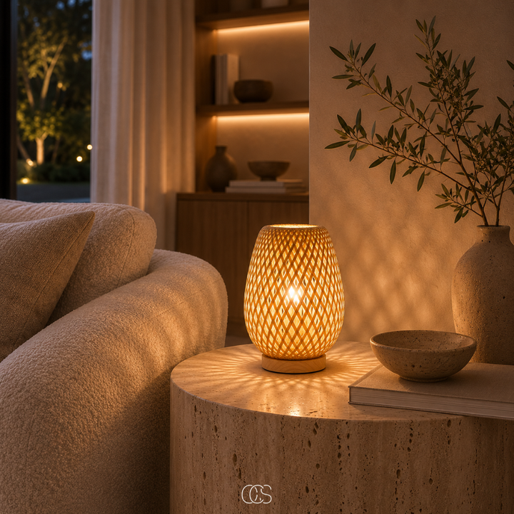 Snoerloze bamboe tafellamp – Scandinavische dimbare LED met 3 lichtkleuren