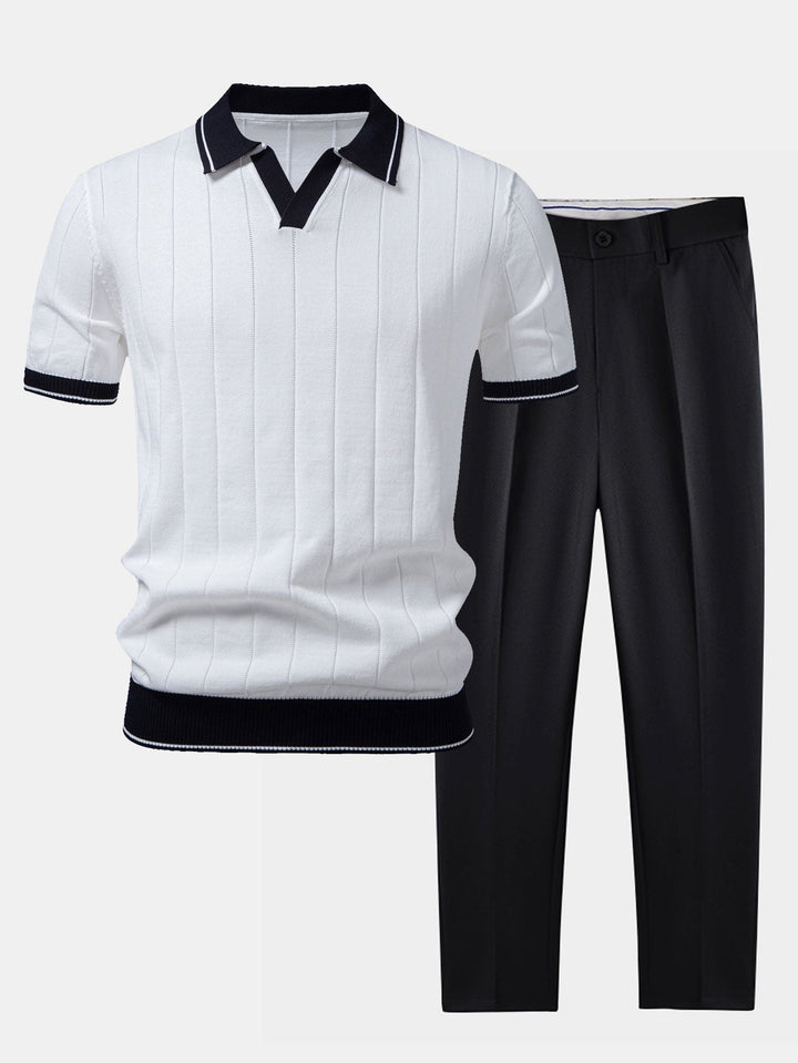 Heren-ribpolo & taps toelopende broek – smart-casual set