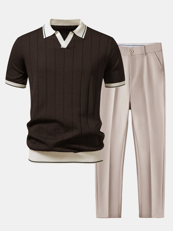 Heren-ribpolo & taps toelopende broek – smart-casual set