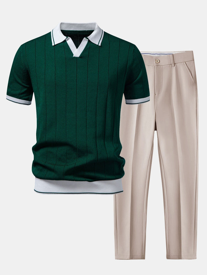 Heren-ribpolo & taps toelopende broek – smart-casual set