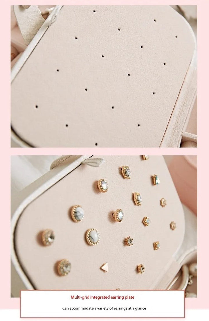 Draagbare leren sieradendoos met twee lagen