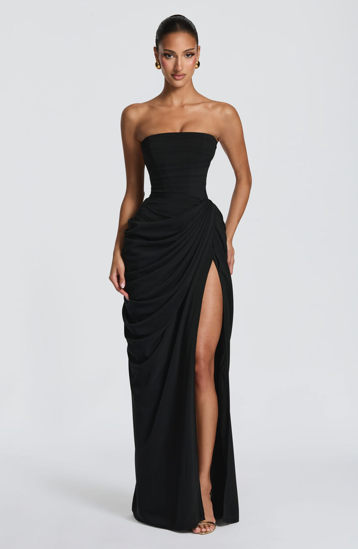 Lois strapless korset-maxi-jurk met hoge split