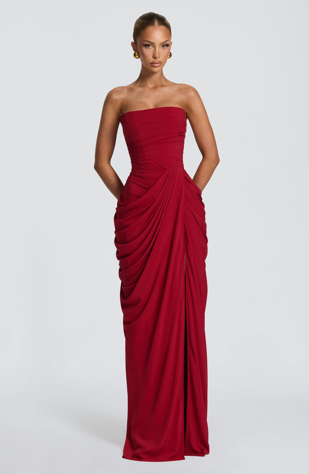 Lois strapless korset-maxi-jurk met hoge split