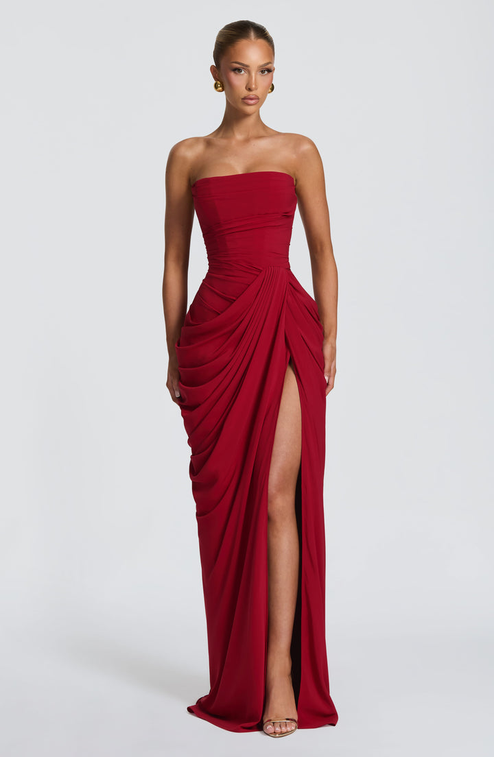Lois strapless korset-maxi-jurk met hoge split