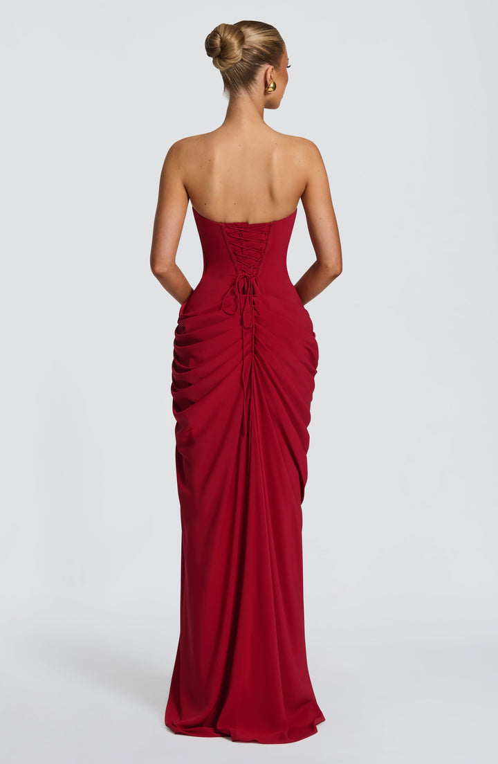 Lois strapless korset-maxi-jurk met hoge split