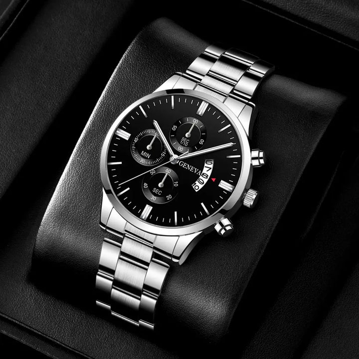 Luxe Herenhorloge - Zilveren Stainless Steel Quartz met Kalenderfunctie-Novormo