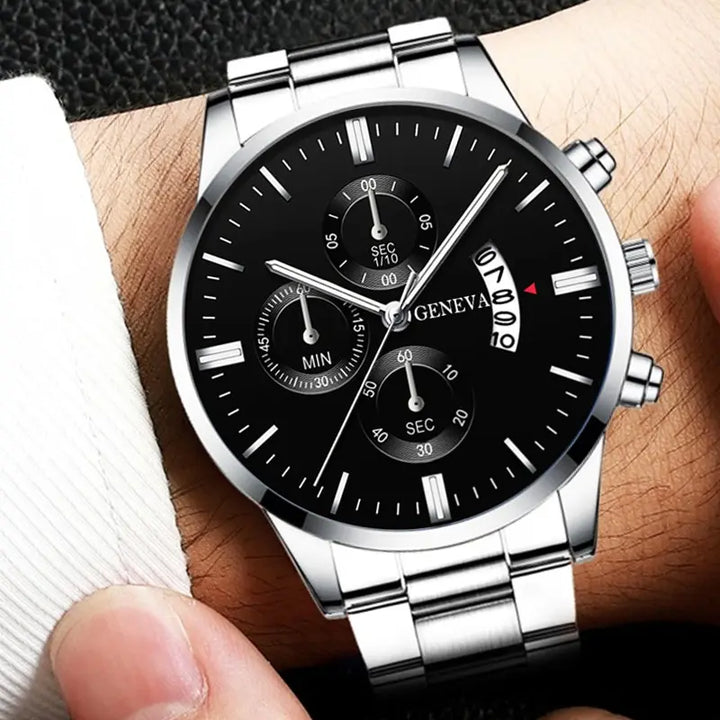 Luxe Herenhorloge - Zilveren Stainless Steel Quartz met Kalenderfunctie-Novormo