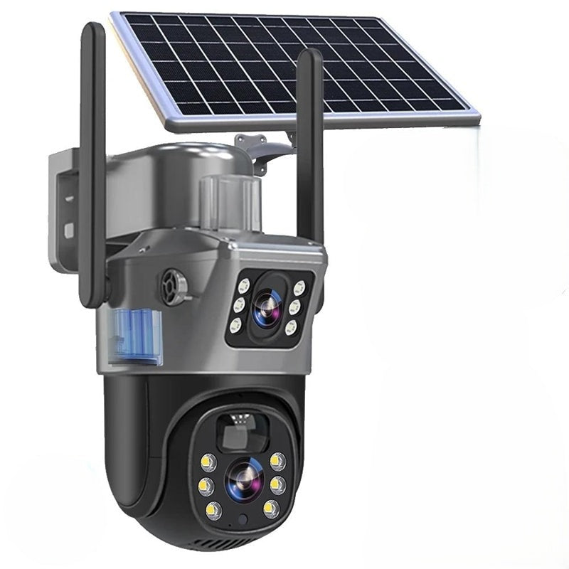 Beveiligingscamera op zonne-energie met dubbele lens | 10x zoom, 360° PTZ | 12.000 mAh, IP66