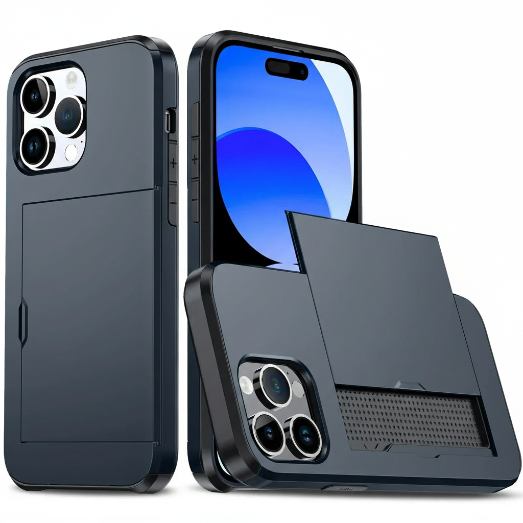 Schokbestendig TPU/polycarbonaat hoesje met pasjeshouder – CardaShield